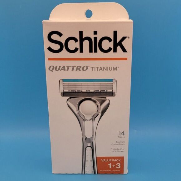 SEALED Schick Quatro Titanium Razor - Handle + 4 Cartidges - New in Box - Picture 1 of 5